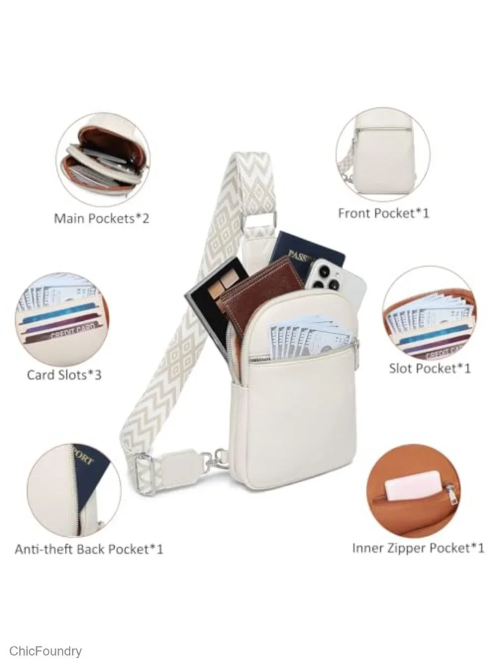 Vegan Leather RFID Sling Bag Crossbody Trendy Travel Anti Theft Faux Leather